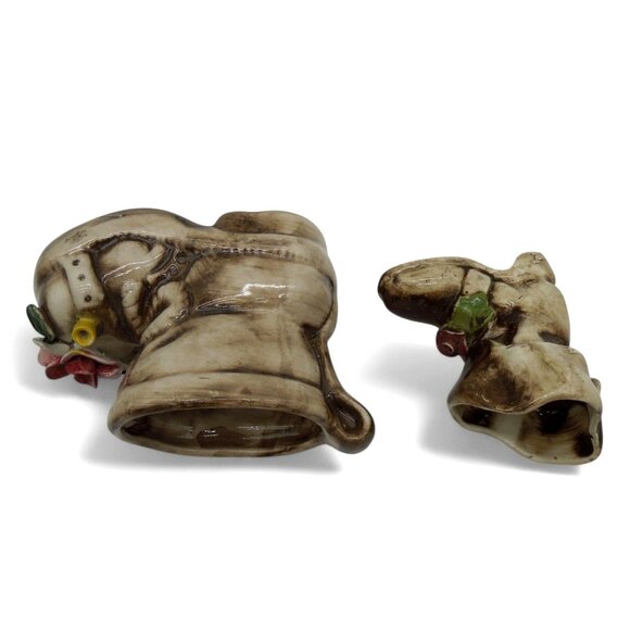 CAPODIMONTE Italian Ceramic Figurine Small Boot Planter Set of 2 Italy Vintage - Picture 7 of 11